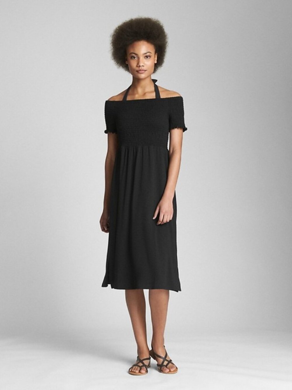 Gap | Black Softspun Smocked Off-Shoulder Dress